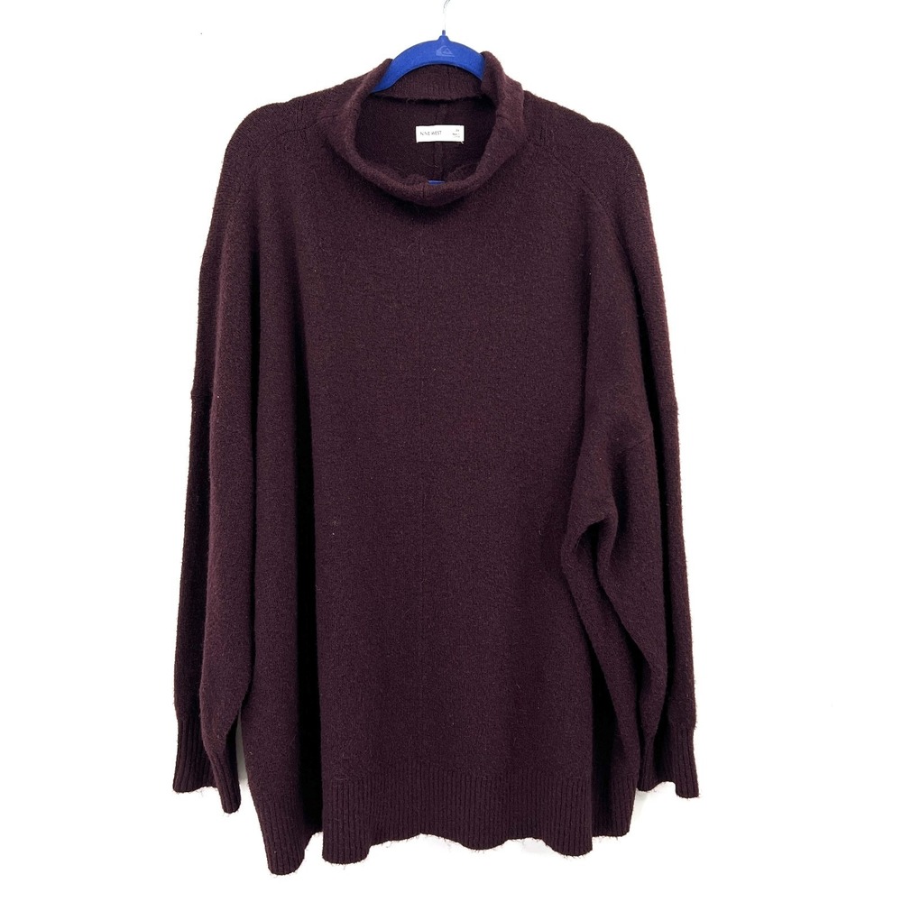Burgundy wool blend funnel mock neck oversized sweater cozy minimalist comfy 3X
